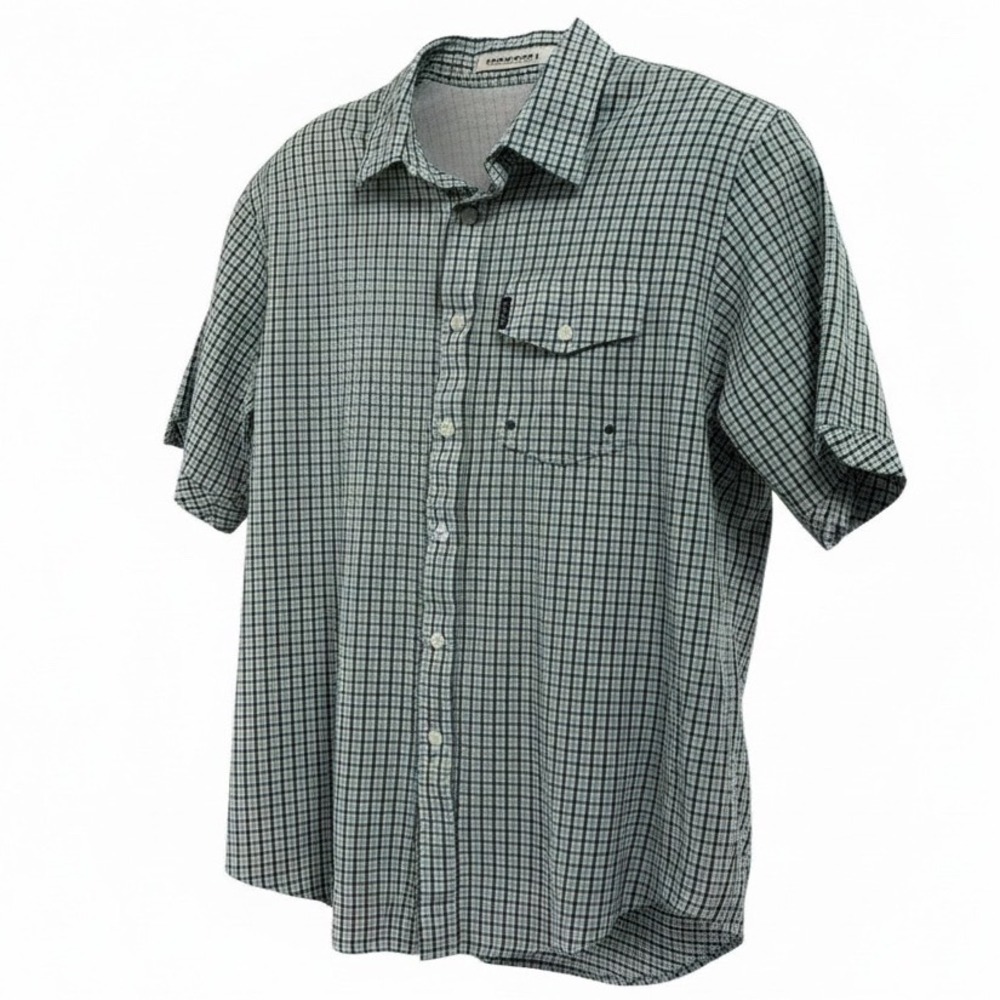 Criquet Seersucker Mens Medium Teal Plaid Vented Performance B/D  Shirt (D22)